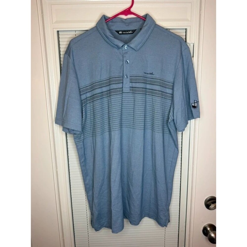 TravisMathew Men’s XL Blue Gray Striped Golf Polo